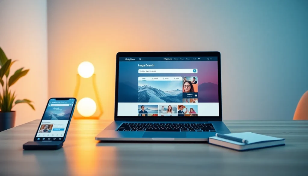 OnlyFans image search tool displayed on a modern laptop in a cozy workspace