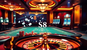 S8 players enjoying a thrilling online casino experience with vibrant games and elegant casino elements.