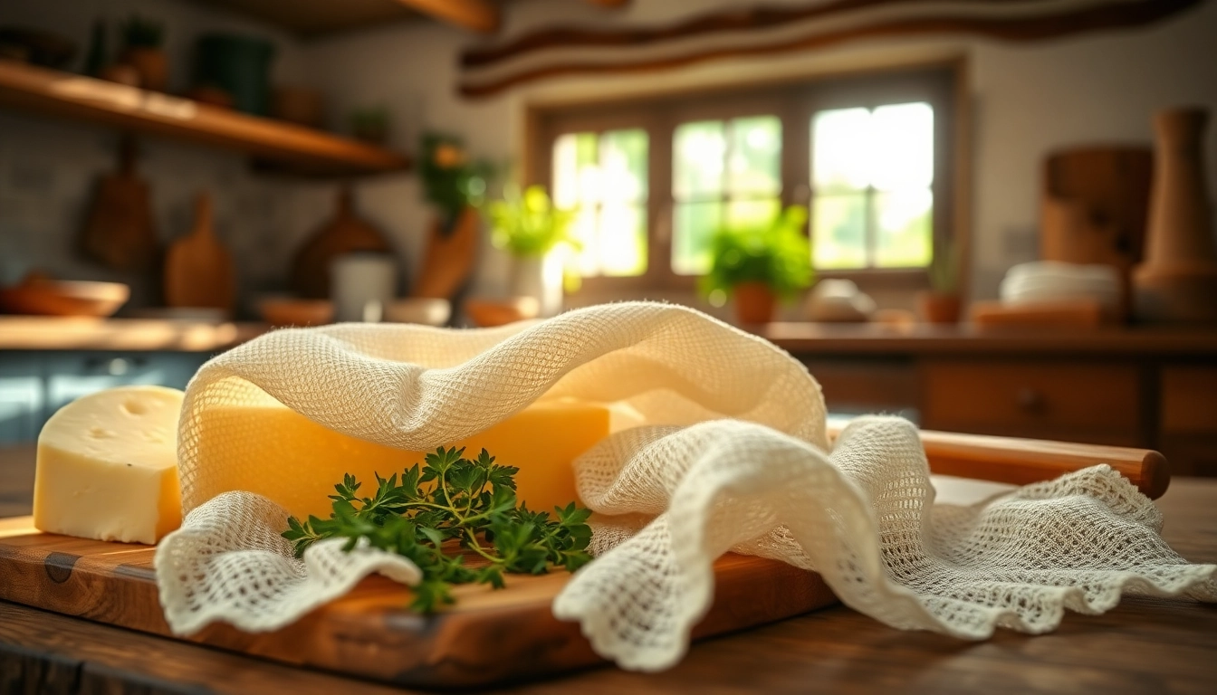 Gebruik van kaasdoek om verse kaas te bereiden in een gezellige keuken.