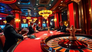 Experience the excitement of a bk8 login at a vibrant casino table filled with chips, cards, and action.