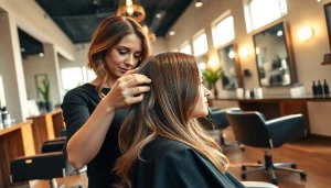 Stylish ambiance at hair salons san diego featuring professional hairstylist applying highlights to a client.