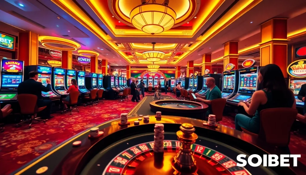Exciting gaming experience at SOIBET casino with vibrant tables and players.