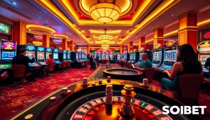 Exciting gaming experience at SOIBET casino with vibrant tables and players.