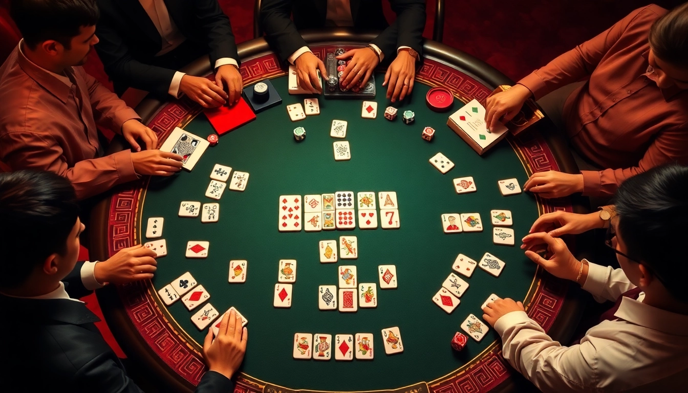 Players strategize and connect tiles in a thrilling link mahjong game at a luxurious casino.