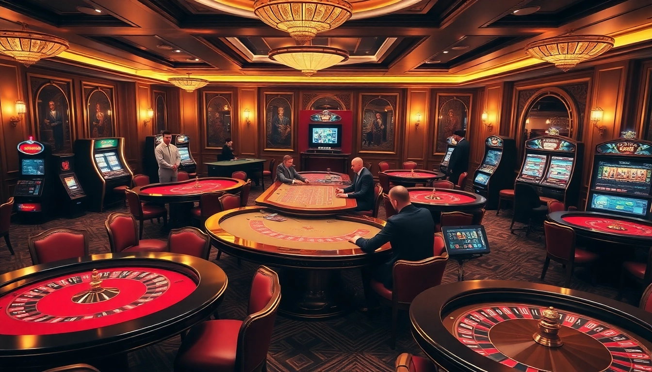 Players enjoying the onicplay casino experience with poker tables and slot machines.
