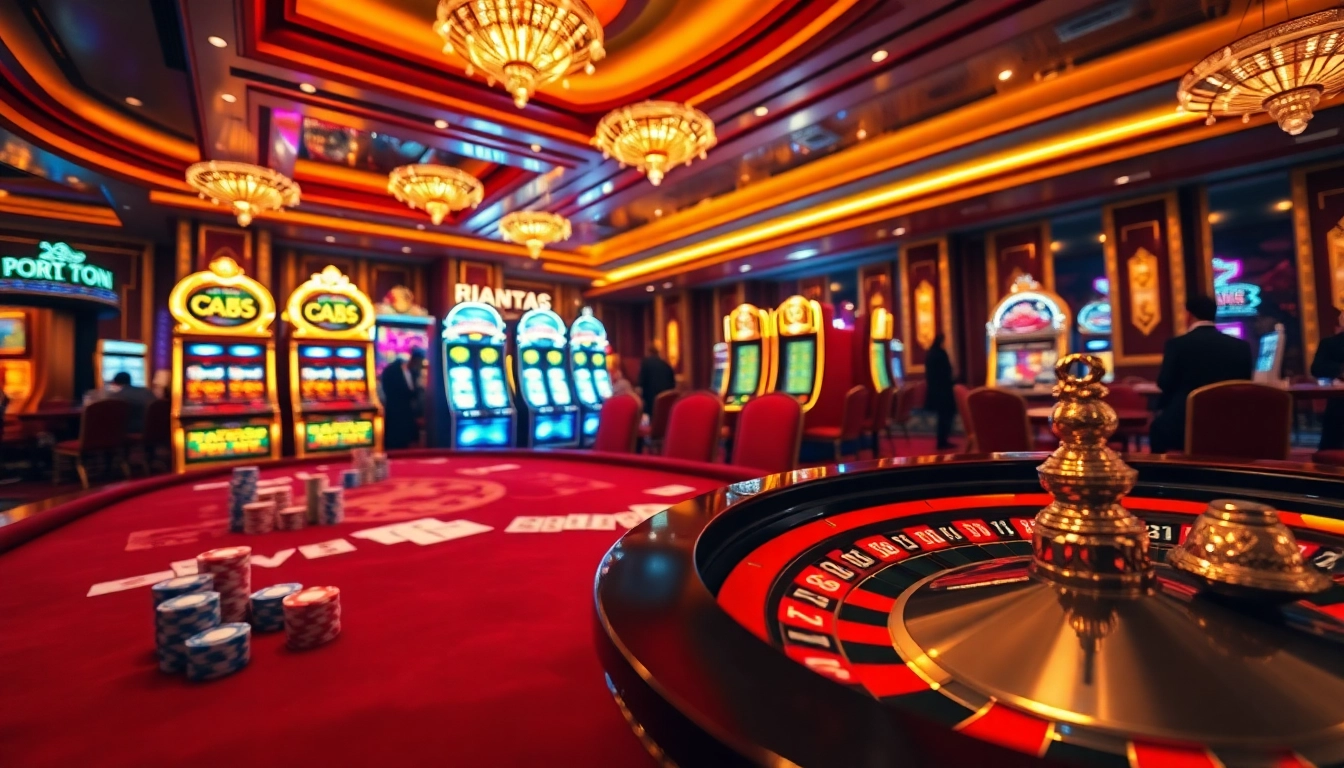 Experience the thrill of RR88 casino gaming with vibrant tables and slot machines in action.