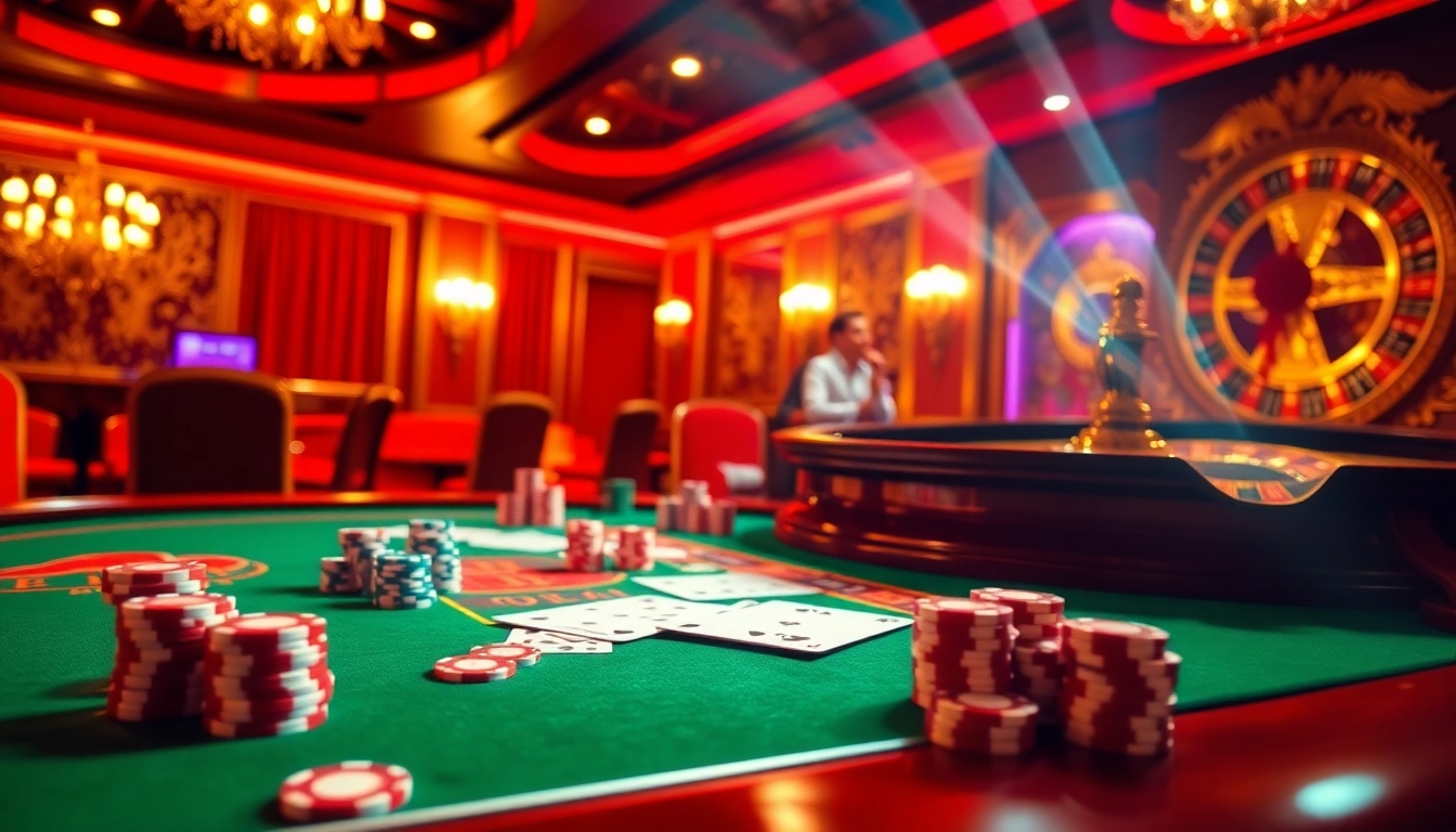 Experience thrilling gameplay at https://okfun.page with vibrant casino visuals featuring poker chips and roulette.