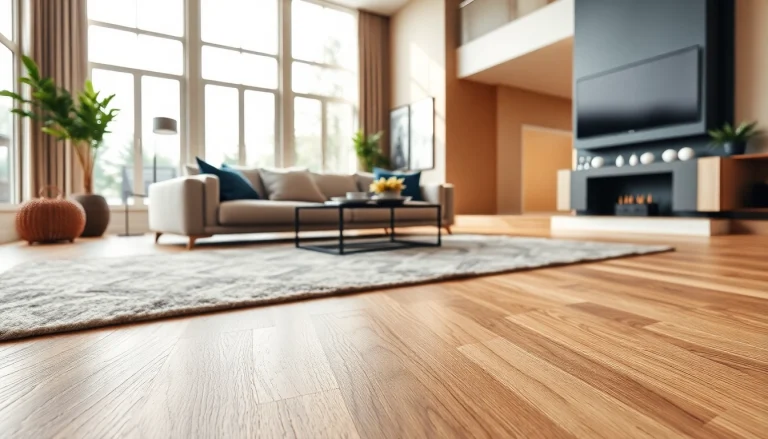 View of luxury vinyl flooring under a stylish rug in a contemporary living room setting.