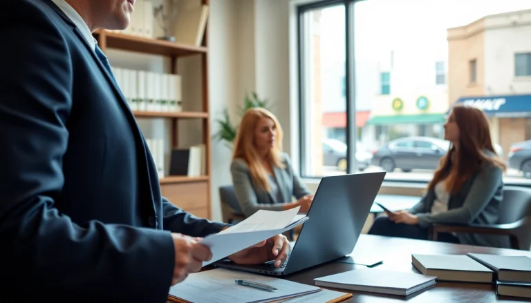 Trustworthy truck accident attorney Clearwater consulting clients in a modern legal office.