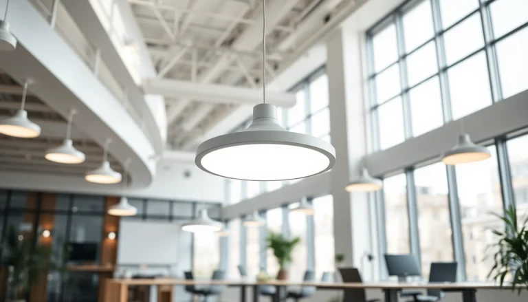 Showcase innovative lighting solutions enhancing a modern office environment.