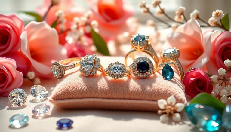 Showcase of exquisite luxury rings featuring intricate designs and dazzling gemstones.