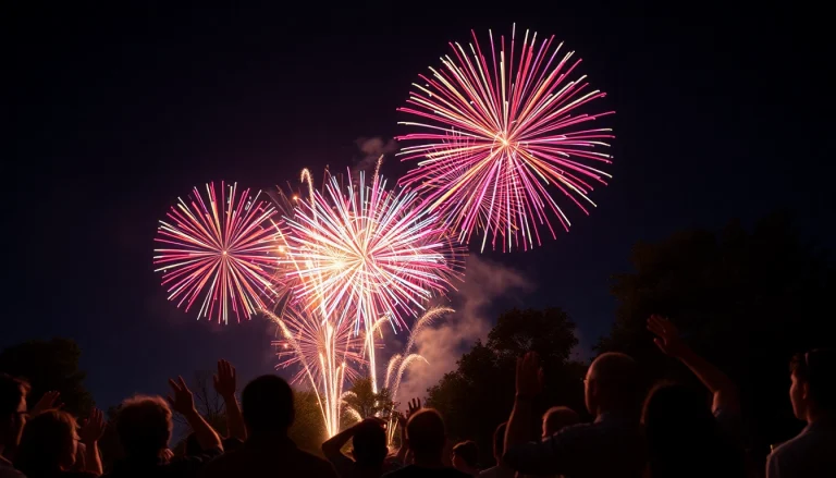 Experience breathtaking fireworks for sale lighting up the night sky over a joyful crowd.