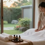 Relaxing 서울출장마사지 session in peaceful massage room with calming atmosphere.