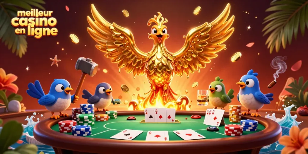 Découvrez le meilleur casino en ligne avec notre illustration captivante de jeux de poker.