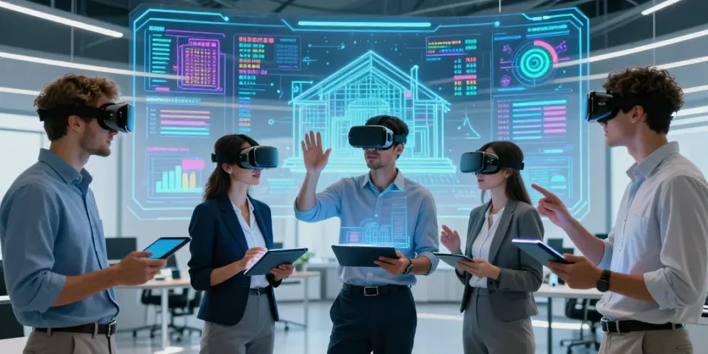 Dynamic virtual investment scene featuring rokok88 slot, showcasing real estate and digital assets in an innovative setting.