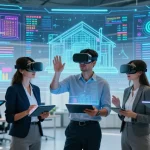 Dynamic virtual investment scene featuring rokok88 slot, showcasing real estate and digital assets in an innovative setting.