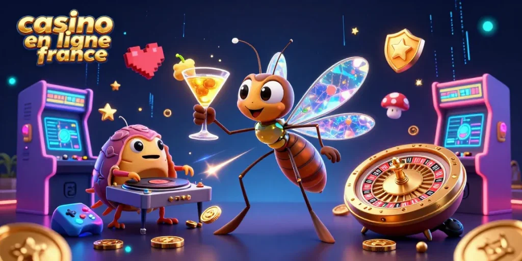 Célébrez l'expérience de jeu avec casino en ligne France, en profitant d'une animation colorée d'une grenouille mascotte de casino.